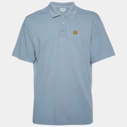 Pre Owned Kenzo Pale Blue Cotton Tiger Detail Polo T-Shirt XXXL