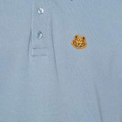 Pre Owned Kenzo Pale Blue Cotton Tiger Detail Polo T-Shirt XXXL
