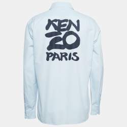 Pre Owned Kenzo Blue Print Back Cotton Button Front Shirt L