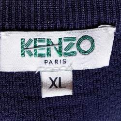 Pre Owned Kenzo Navy Blue Textured Knit Crew Neck Jumper XL