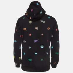 Pre Owned Kenzo Black All Over Print Cotton Long Sleeve Hoodie S