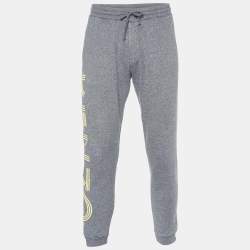 Pre Owned Kenzo Grey Melange Cotton Logo Detail Jogger Pants S
