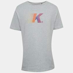 Pre Owned Kith Grey Logo Flocked Jersey Crewneck T-Shirt M