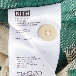 Pre Owned Kith Green/Cream Jumbo Houndstooth Canvas Short Sleeve Overshirt L