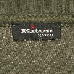 Pre Owned Kiton Olive Green Logo Embroidered Crewneck T-Shirt S