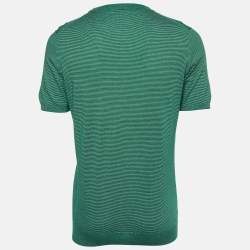 Pre Owned Kiton Green/White Striped Cotton Knit T-Shirt M