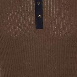 Pre Owned La Fileria Brown Cotton Cable Knit Polo T-Shirt L