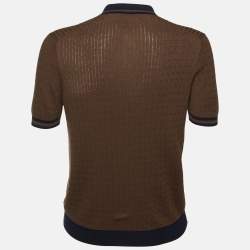 Pre Owned La Fileria Brown Cotton Cable Knit Polo T-Shirt L