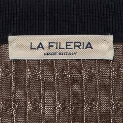 Pre Owned La Fileria Brown Cotton Cable Knit Polo T-Shirt L