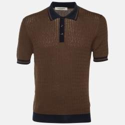 Pre Owned La Fileria Brown Cotton Cable Knit Polo T-Shirt L