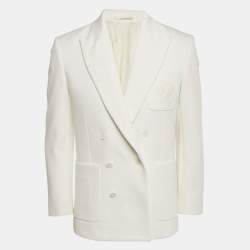 Pre Owned Lacoste White Gabardine Logo Embroidered Blazer S