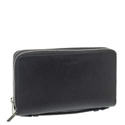 Lancaster Black Leather Mathias Double Zip Travel Organizer Wallet