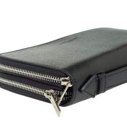 Lancaster Black Leather Mathias Double Zip Travel Organizer Wallet