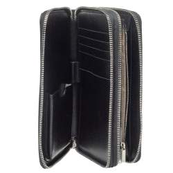 Lancaster Black Leather Mathias Double Zip Travel Organizer Wallet