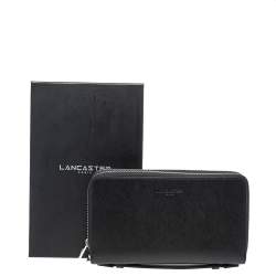 Lancaster Black Leather Mathias Double Zip Travel Organizer Wallet