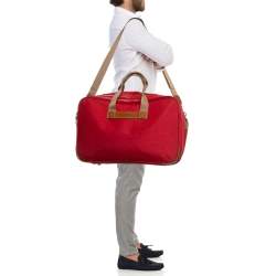 Lancel Red Canvas Weekender Travel Bag