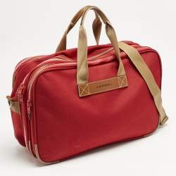 Lancel Red Canvas Weekender Travel Bag