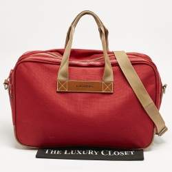 Lancel Red Canvas Weekender Travel Bag