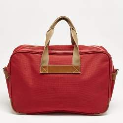 Lancel Red Canvas Weekender Travel Bag