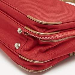 Lancel Red Canvas Weekender Travel Bag
