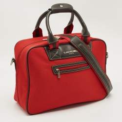 Pre Owned Lancel Red Canvas Duffel Travel Bag