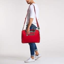 Pre Owned Lancel Red Canvas Duffel Travel Bag