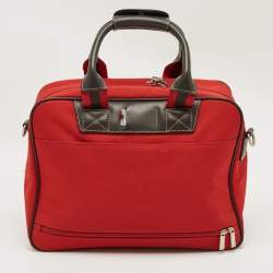 Pre Owned Lancel Red Canvas Duffel Travel Bag
