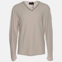 Pre Owned Lanvin Light Grey Cotton Knit V Neck Sweatshirt M