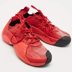 Pre Owned Lanvin Dark Red Mesh and Rubber Flash X Lace Up Sneakers Size 42