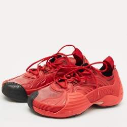 Pre Owned Lanvin Dark Red Mesh and Rubber Flash X Lace Up Sneakers Size 42