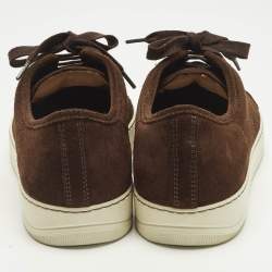 Pre Owned Lanvin Size 41 Brown Croc Embossed Leather and Suede Lace Up Sneakers