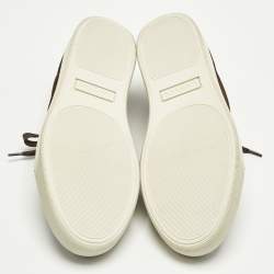 Pre Owned Lanvin Size 41 Brown Croc Embossed Leather and Suede Lace Up Sneakers