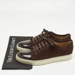 Pre Owned Lanvin Size 41 Brown Croc Embossed Leather and Suede Lace Up Sneakers
