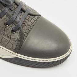 Lanvin Grey Croc Embossed Leather Low Top Sneakers Size 43