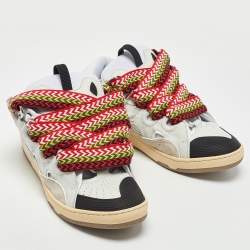 Lanvin Tricolor Leather and Suede Curb Sneakers Size 44