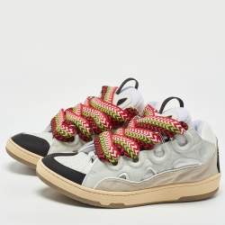 Lanvin Tricolor Leather and Suede Curb Sneakers Size 44