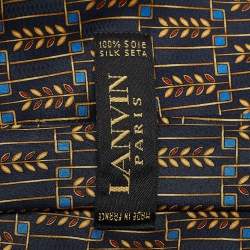 Pre Owned Lanvin Navy Blue Printed Satin Silk Traditional Tie