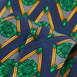 Lanvin Navy Blue Printed Satin Silk Traditional Tie 