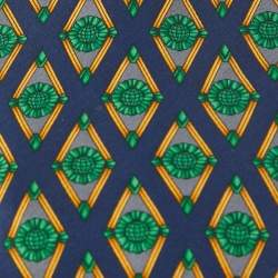 Lanvin Navy Blue Printed Satin Silk Traditional Tie 