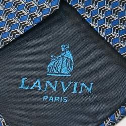 Lanvin Blue Geometric Arrow Print Silk Tie