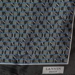 Lanvin Black Logo Print Silk Pocket Square