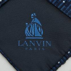 Pre Owned Lanvin Navy Blue Patterned Silk & Cotton Traditional Tie