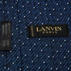 Pre Owned Lanvin Navy Blue Patterned Silk & Cotton Traditional Tie