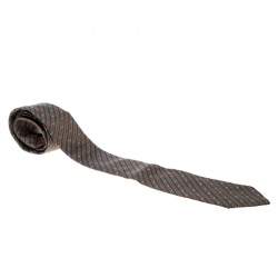 Lanvin Vintage Brown Diagonal Striped Embroidered Traditional Silk Tie