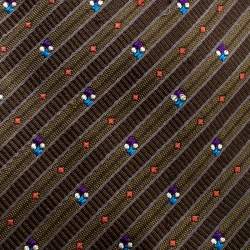 Lanvin Vintage Brown Diagonal Striped Embroidered Traditional Silk Tie