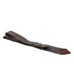 Lanvin Vintage Brown Diagonal Striped Embroidered Traditional Silk Tie