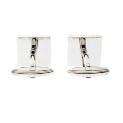 Pre Owned Lanvin Black Inlay Silver Tone Square Cufflinks