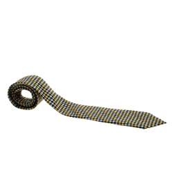 Lanvin Yellow and Blue Diagonal Checkered Silk Tie