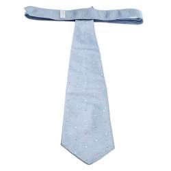 Pre Owned Lanvin Baby Blue Embroidery Detail Silk Jacquard Traditional Tie