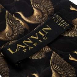Lanvin Vintage Black and Gold Bird Print Silk Tie